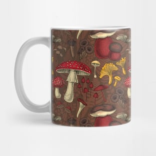 Wild mushrooms on brown Mug